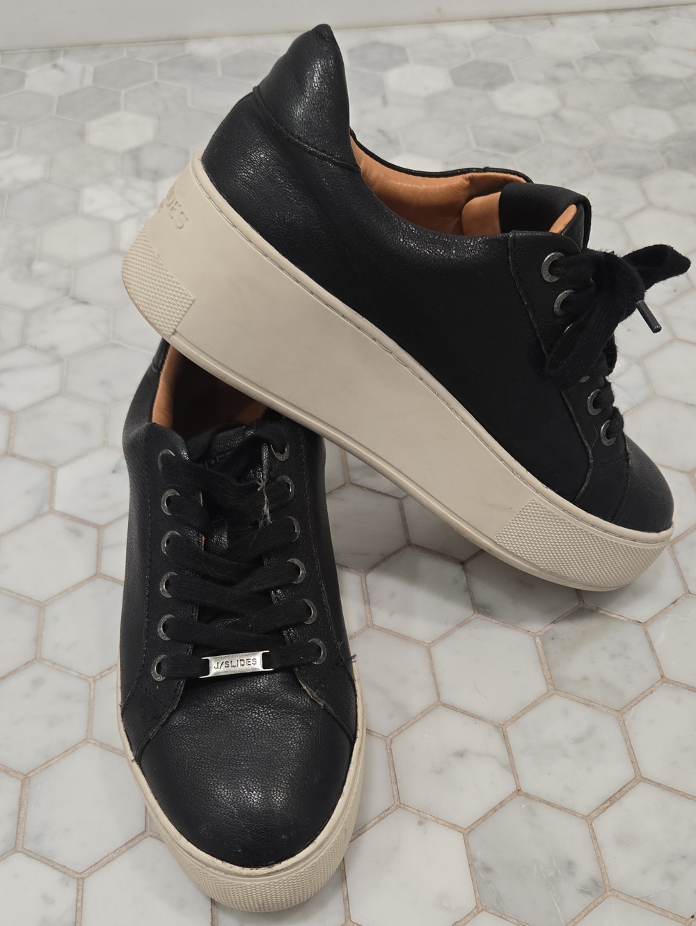 J/SLIDES Black Platform Lace-Up Sneakers with Cream Platform